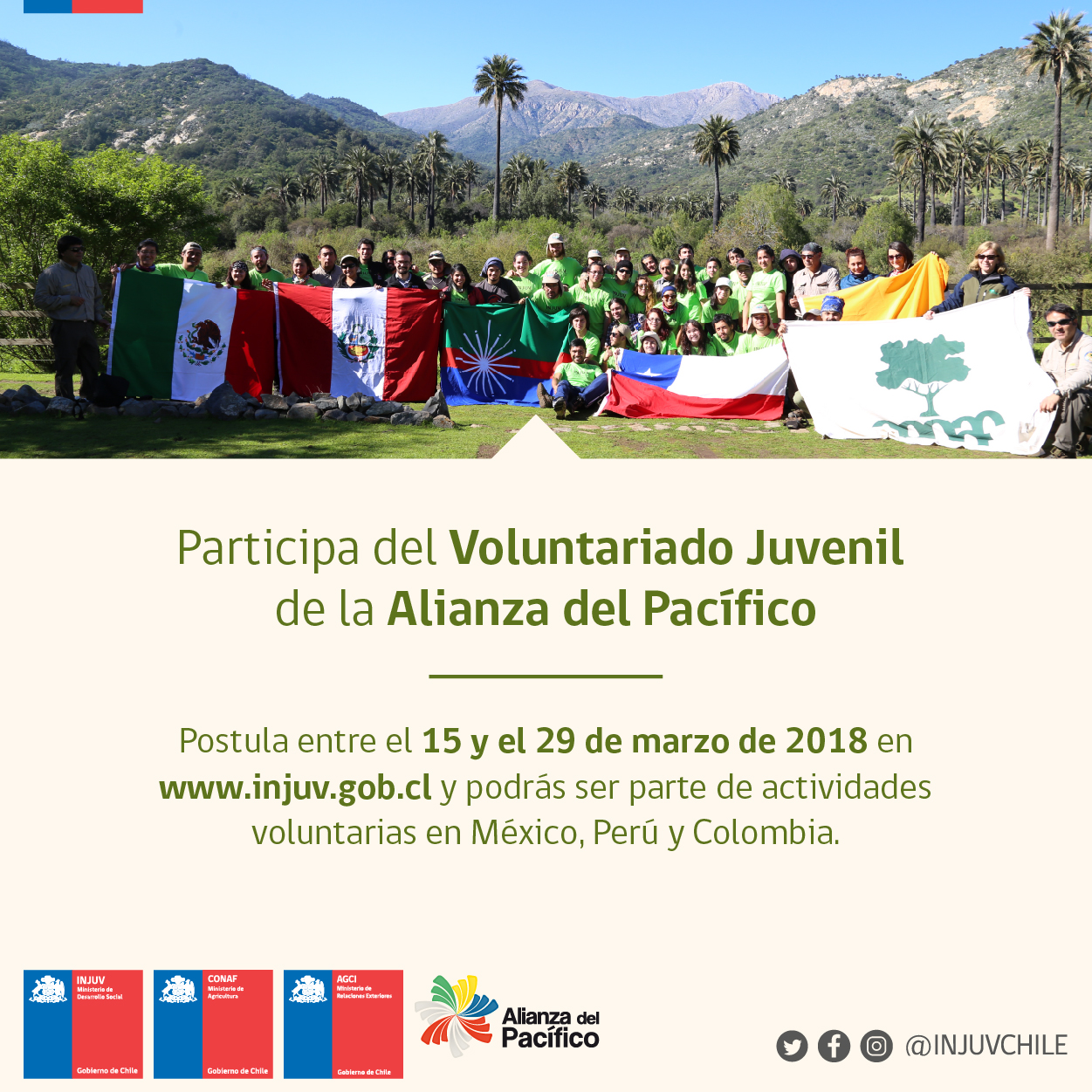 INJUV te invita a ser parte de actividades de voluntariado en Colombia, México y Perú a través de la Alianza del Pacifico