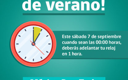 EL PRÓXIMO SÁBADO 7 DE SEPTIEMBRE CAMBIAMOS A HORARIO DE VERANO