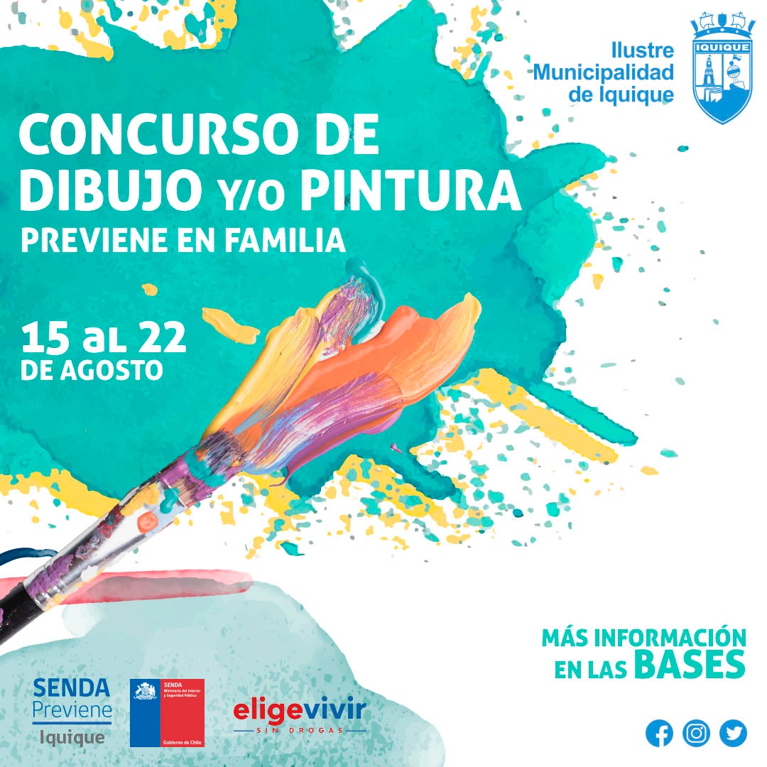 MUNICIPALIDAD DE IQUIQUE Y SENDA PREVIENE LANZAN CONCURSO DE PINTURA PARA NIÑOS, NIÑAS Y ADOLESCENTES