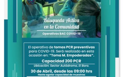 La Red de Atención Primaria de Salud de Alto Hospicio, realizará el 30 de abril un operativo PCR.