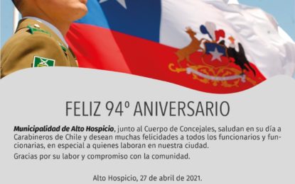 Municipalidad de Alto Hospicio saluda a carabineros en su 94 aniversario