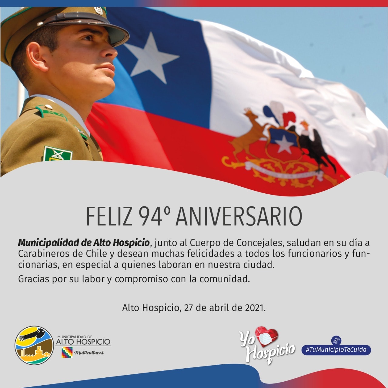 Municipalidad de Alto Hospicio saluda a carabineros en su 94 aniversario