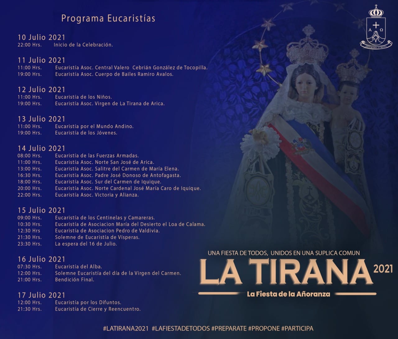 La Ilustre Municipalidad de Alto Hospicio invita a la comunidad a eucaristía de Fiesta de la Tirana