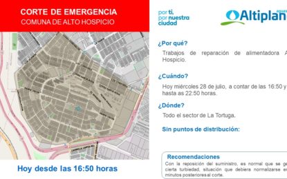 Aguas del Altiplano informa corte de emergencia en el sector sur de la comuna de Alto Hospicio